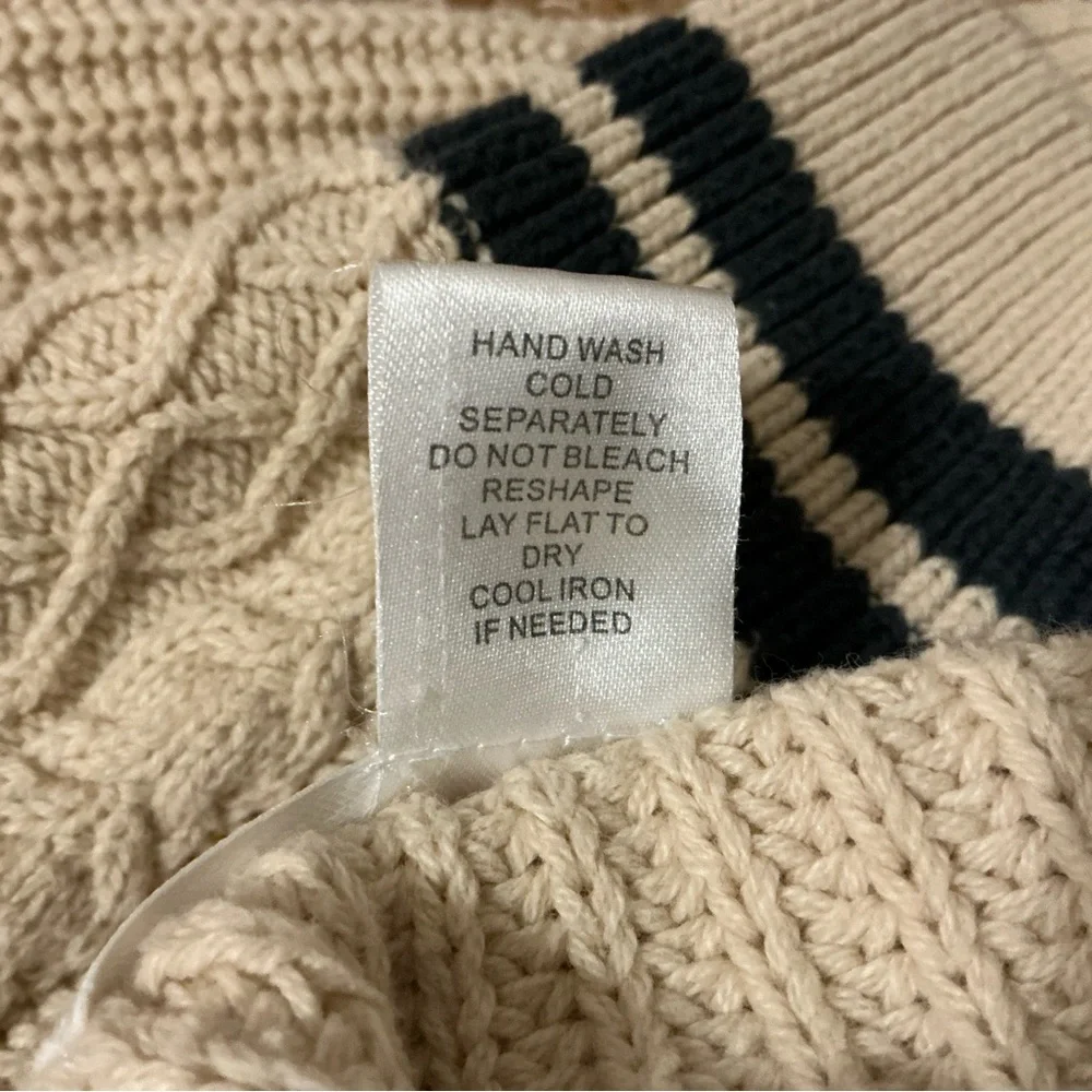 Altar’d State Oversized Cable Knit Cardigan Varsity Sweater Beige Star Patches - Picture 14 of 14